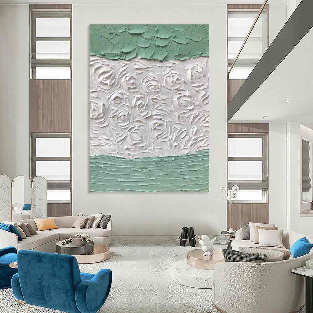 Floral_Green_White_Textured_Abstract_Artwork_VCR9J wall art